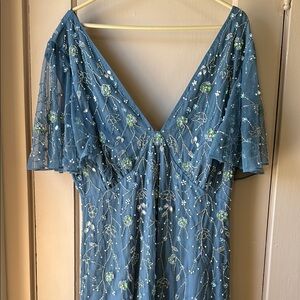 ASOS Blue Sequin Ruffled Maxi Gown